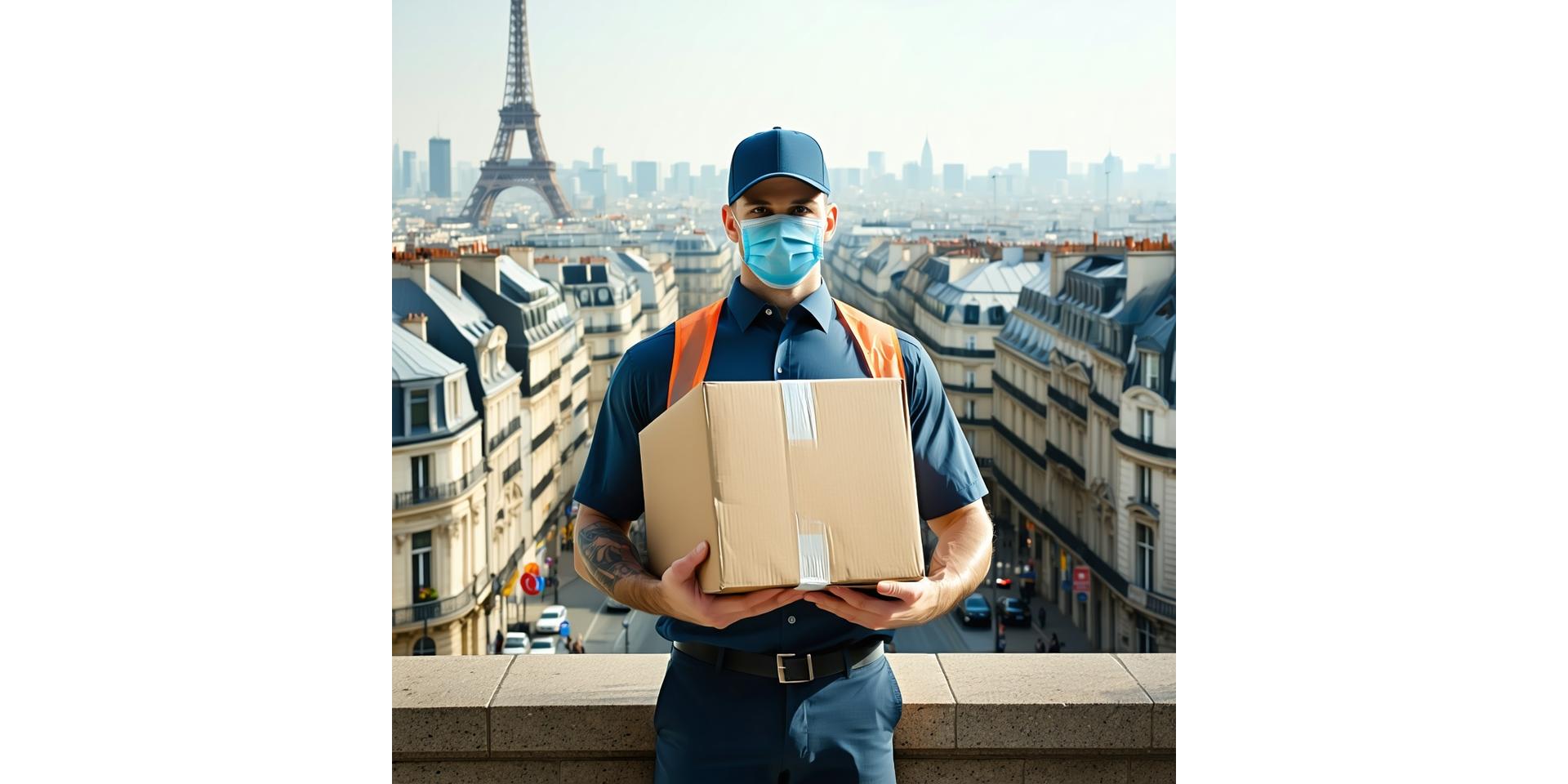 Vue panoramique sur Paris avec livreur au premier plan